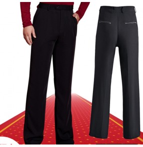 Men's black ballroom latin dance pants back with ribbon pocket  male stage performance competition waltz tango chacha jive salsa dance long trousers