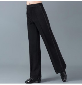 Men's black colored side ribbon straight ballroom dancing pants stage performance waltz tango latin salsa samba rumba dance trousers pants