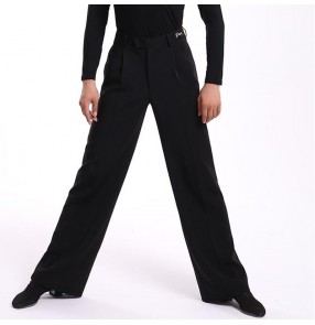 Men's black competition ballroom latin dance pants modern dance salsa chacha jive waltz tango dance long trousers for male