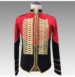 Men's black with red singers host model show performance jacket male stage performance European palace drama cosplay coats jackets