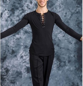 Men's  boy youth latin dance shirts stage performance competition ballroom salsa rumba chacha dance tops shirts 