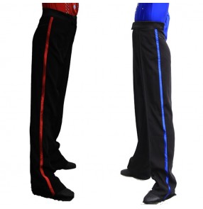 Men's boys latin ballroom dance pants side with royal blue red ribbon flamenco stage performance competition professional samba chacha dance trousers