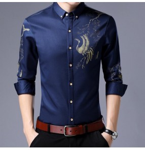 Men's casual slim fit shirt street wear night club party host singers dress shirts 