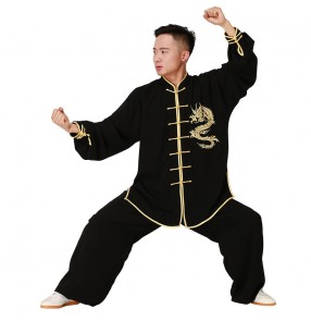 Men's Chinese dragon taichi kungfu uniforms fitness wushu martial art performance competition costumes