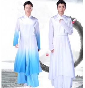 Men's chinese folk costumes kungfu hanfu stage performance ancient traditional classical dance uniforms stage performance costumes
