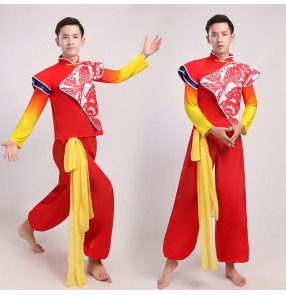 Men's chinese folk dance costumes dragon drummer stage performance costumes