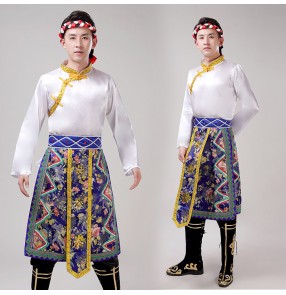 men's Chinese folk dance costumes Tibetan mongolian dance costumes for men male Tibetan grassland dance costumes