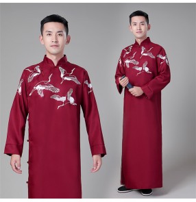 Men's chinese folk dance qipao dresses stage performance drama cosplay china ancient traditional Republican Long robes dress