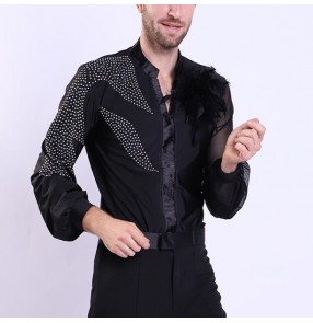 Men's competition ballroom latin dance tops body shirts stage performance salsa samba professional chacha dancing tops