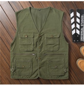 Men's Cotton multi-pocket waistcoat casual fishing photography vest men's fishing outdoor sports Plus size waistcoat