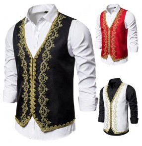 Men's European Palace drama cosplay Stage performance black white red vest singers host Emcee photos studio Performing Waistcoats