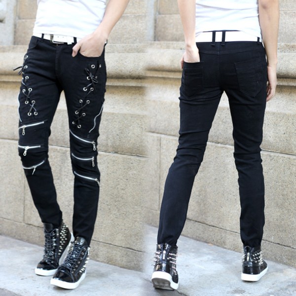 Men's fashion jazz hiphop dance rivet pants singers host night club ...