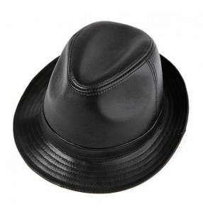 Men's fedoras Sheepskin leather hat for men fall winter vintage gentleman sheepskin jazz hat top hat