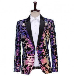 Men's glitter sequins jazz dance blazers male singers chorus host stage performance coats