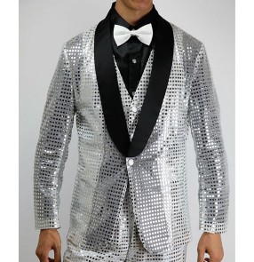 Men's gold red silver black pink sequin night club jazz dance blazers singers host performing coats stage performance modern dance coats