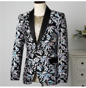 Men's gold silver sequined blazer stage costume singer host stage party performance costume nightclub performance dress jacket