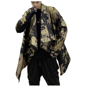 Men's gold with black bling jazz hiphop dance jackets personality night club dj singers model show stage performance jacket coats