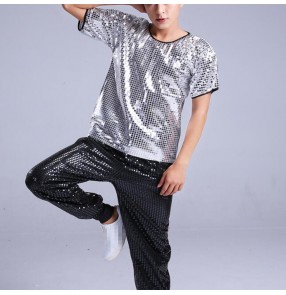 Men's hiphop jazz dancing outfits sequin paillette modern dance singers competition stage performance tops and pants