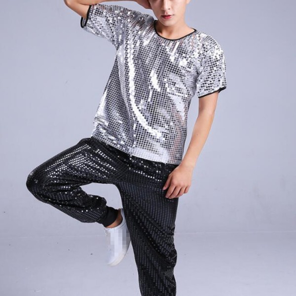 Men's hiphop jazz dancing outfits sequin paillette modern dance singers ...