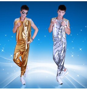 Men's hiphop street dance costumes silver male modern dance competition stage performance exercises group dancers outfits