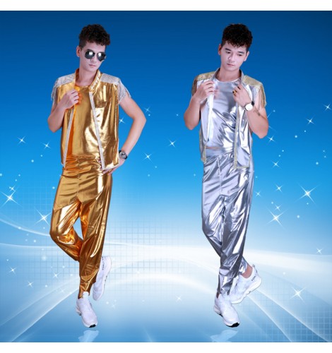 Men : Men's hiphop street dance costumes silver male modern dance ...