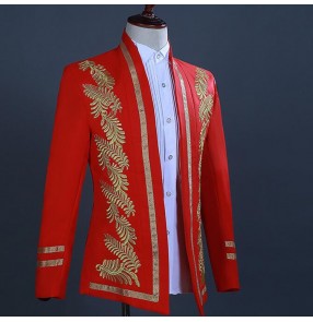 Men's jazz dance blazers male red royal blue colored chorus jackets singers host stage performance coats tops