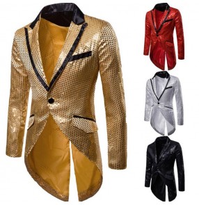 Men's jazz dance coats red black silver paillette modern dance singers night club pole dance host magician stage performance blazers jackets tops