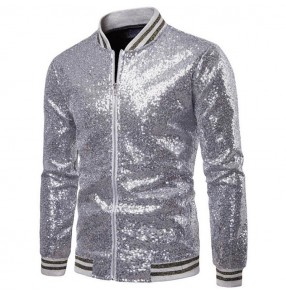 Men's jazz dance jacket paillette gold blue red silver hiphop modern dance stage performance host gogo dancers singers host night club dance short coats