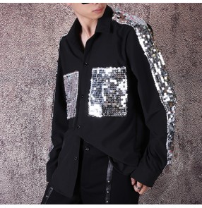 Men's jazz dance sequin shirts stage performance singers host night club dj dance tops 