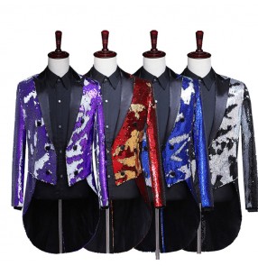 Men's jazz modern dance paillette coats male host singers magician stage performance tuxedo coats jackets