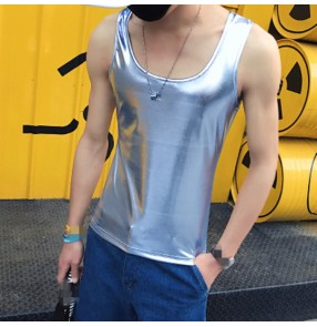 Men's jazz modern hiphop street dance vests silver gold glitter night club dj stage performance gogo dancers tank top 