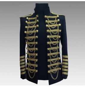 Men's jazz singers punk rock host performance black and red coat jacket England style European palace cosplay coats blazers