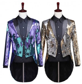 Men's jazz singers sequin coats modern dance magician host night club stage performance coat tuxedo tops jacket 