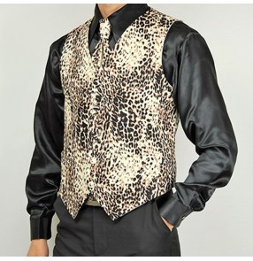 Men's latin ballroom dance leopard vest stage performance competition singers dj jazz dancing vest waistcoats