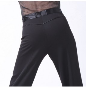 Men's latin ballroom dance pants ribbon side waistline with loop summer and winter style stage performance competition long trousers