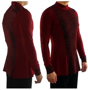 Men's latin ballroom tango dancing shirts for male competition long sleeves turtle neck stage performance professional tops