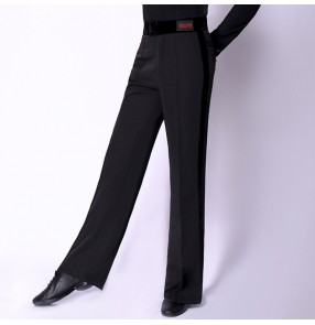 Men's latin dance pants black velvet ribbon side competition performance male ballroom tango waltz dance trousers long pants