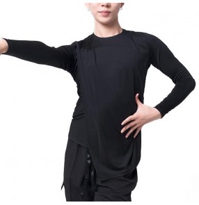 Men's latin dance shirts black colored male ballroom waltz tango salsa rumba chacha dance tops 