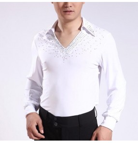 Men's latin dance shirts white waltz tango ballroom dance tops male stage performance ballroom salsa chacha dance costumes
