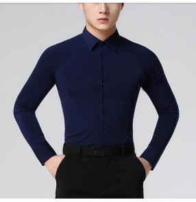 Men's male navy wine white latin dance shirts stage performance professional ballroom waltz tango competition dance tops 