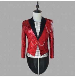 Men's male silver gold jazz singers dance tuxedo coats musical band magician host group dancers stage performance coats