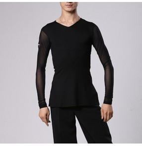 Men's mesh sleeves youth latin ballroom dance shirts stage performance practice exercise dance tops