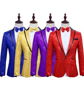 Men's modern dance sequin jazz dance blazers boy school show coats singers host stage performance blazers jackets coat