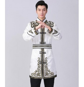 Men's Mongolian dance tops mid-length embroidered Mongolian robe Stage costume Mongolian performance costume horse riding dance suit male