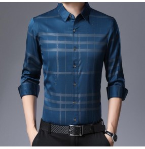 Men's printed plaid slim fit casual shirts dress shirt street wear night club party singers host shirts