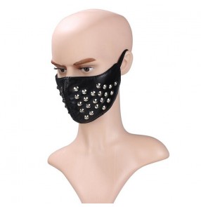 Men's punk rock pole dance rivet leather facemasks night club performance video cosplay masks