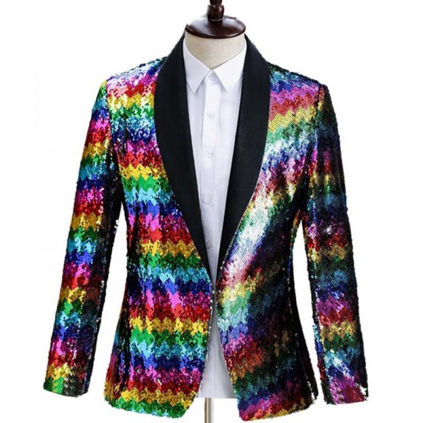 Men's rainbow colored sequined gradient glitter suit jazz dance singers ...
