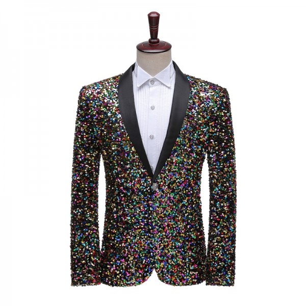 Men's Rainbow Sequined jazz singers host stage performance blazers ...