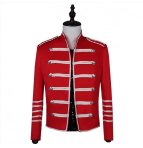 Men's red colored  jazz dance jacket punk rock gogo dancers singers host stage performance short coat jackets