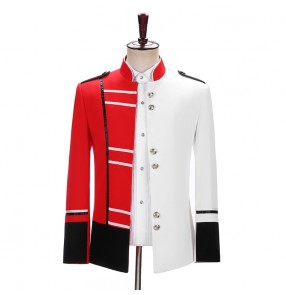 Men's red white European palace drama cosplay military coats solo birthday xmas party stage Performance jackets male host singers nightclub DJ bar dance clothes